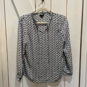 Talbots blue white birdcage print blouse small petite